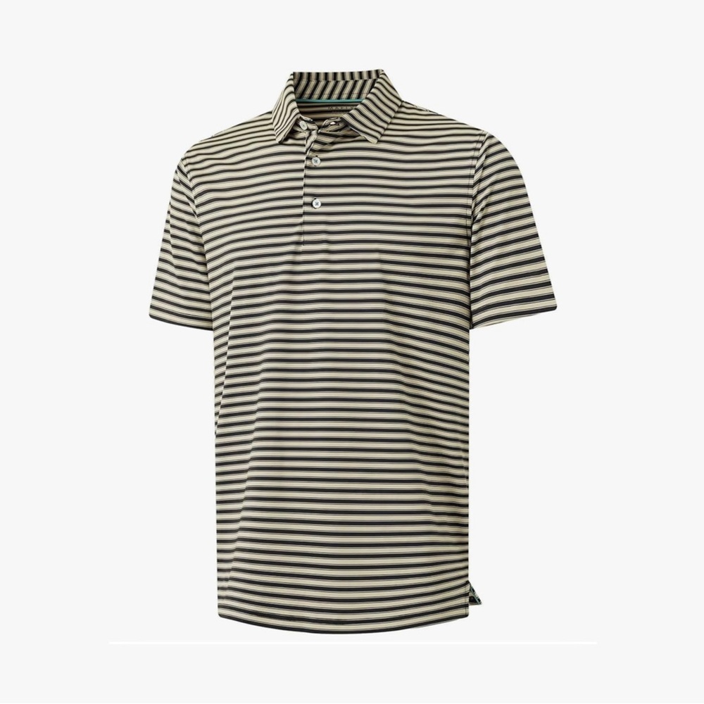 MAELREG Men’s Golf Polo Striped Shirt Short Sleeve Black and Khaki Size Large - Picture 5 of 8